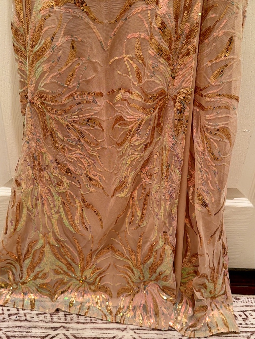Blush Sequin Evening Gown - Pink & Gold Embellishment - Picture 2 of 10